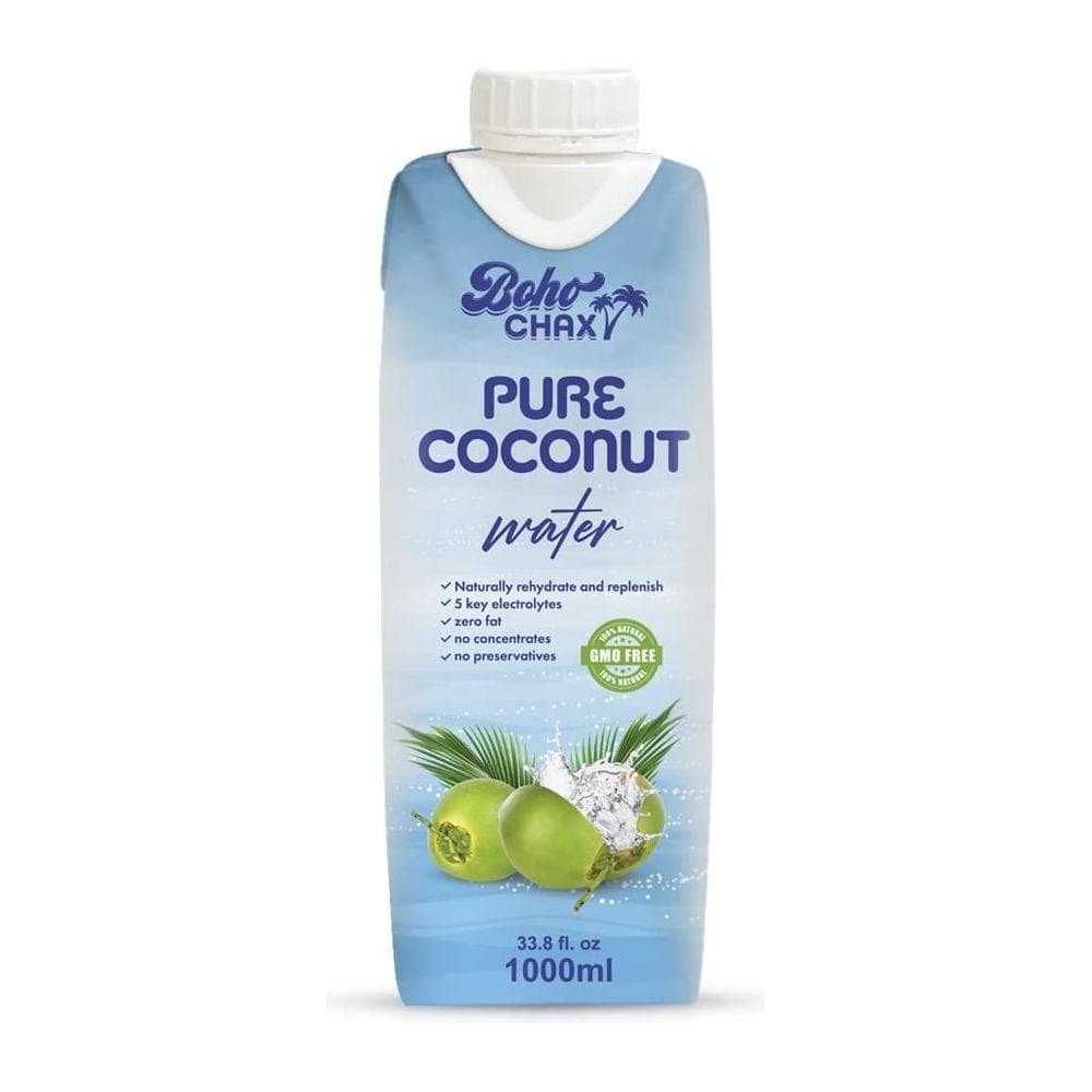 100 Natural Pure Coconut Water Not From Concentrate Drink with No Added Sugar Replenishes Essential Vitamins and Electrolytes for Superior Hydration 338 Fl Oz Cartons 6Pack by Boho Chax - Whlsome - Coconut Water