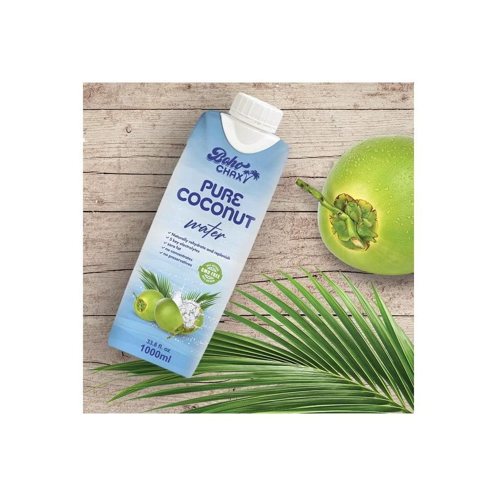 100 Natural Pure Coconut Water Not From Concentrate Drink with No Added Sugar Replenishes Essential Vitamins and Electrolytes for Superior Hydration 338 Fl Oz Cartons 6Pack by Boho Chax - Whlsome - Coconut Water