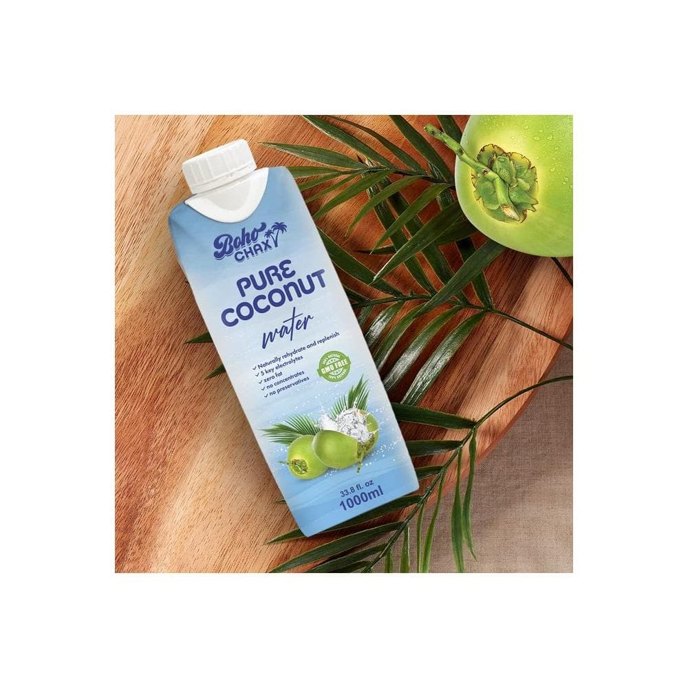 100 Natural Pure Coconut Water Not From Concentrate Drink with No Added Sugar Replenishes Essential Vitamins and Electrolytes for Superior Hydration 338 Fl Oz Cartons 6Pack by Boho Chax - Whlsome - Coconut Water