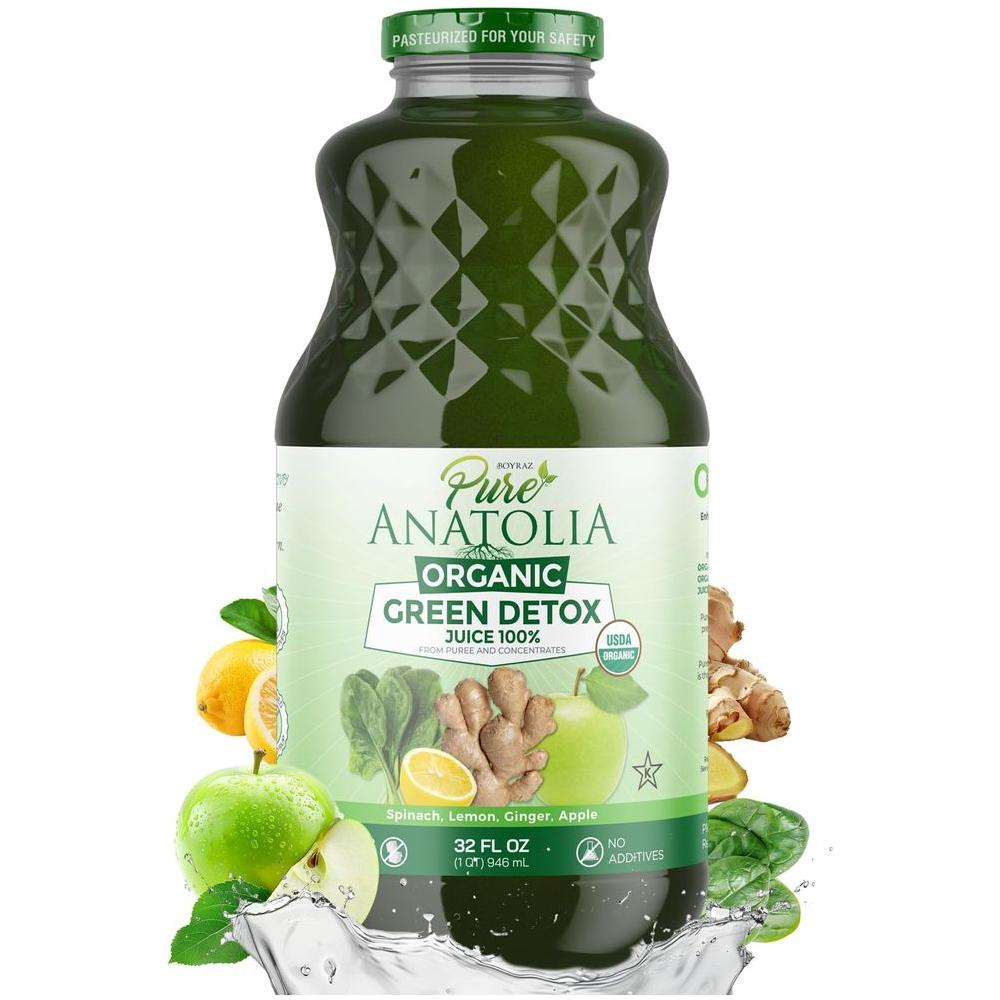 100 Organic Green Detox Juice Drink by Pure Anatolia Boost Immunity Enhance your Health USDA Organic Gluten Free Vegan Glass Bottle of 32 fl oz - Whlsome - Grocery (Other)