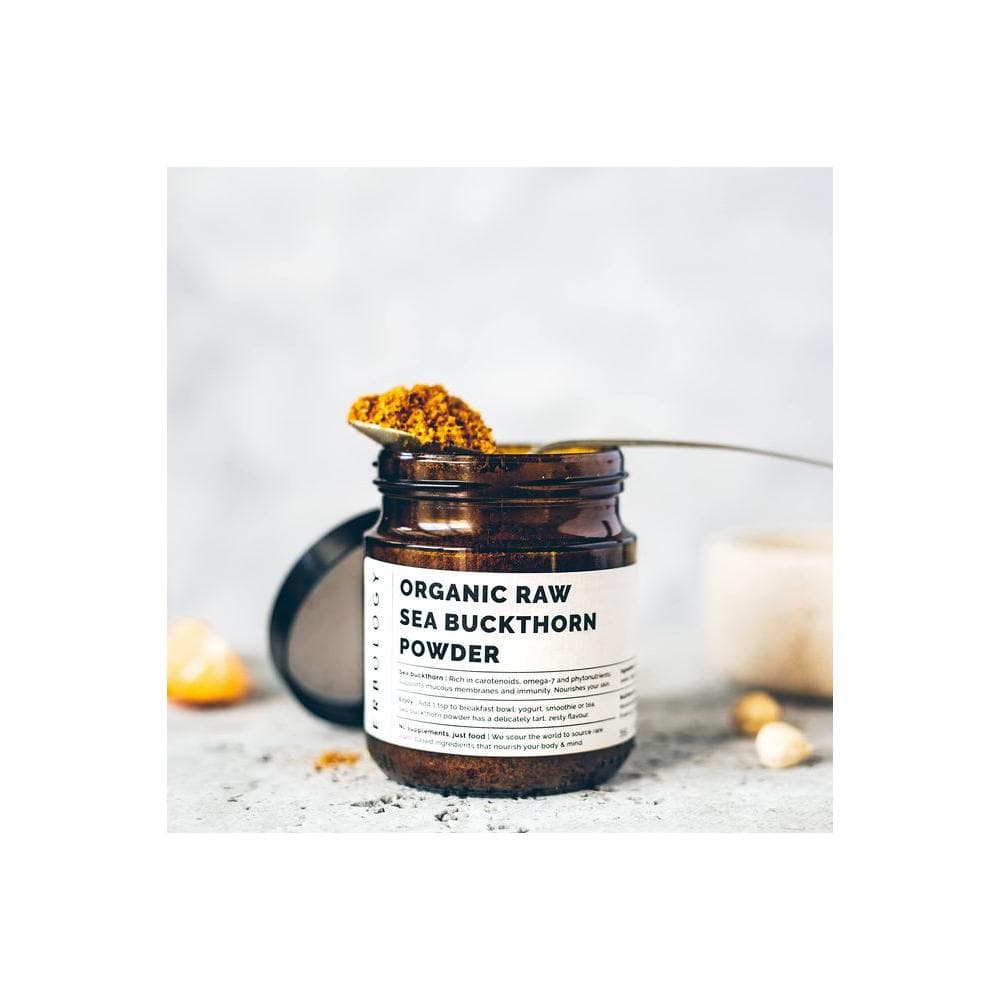 100 Organic Sea Buckthorn Powder 12 oz Seeds Removed More Concentrated Rich in Omega7 Vitamin C Vitamin A Straight from Farm Raw Vegan GlutenFree NonGMO Recyclable Glass Jar - Whlsome - Fruit Juices