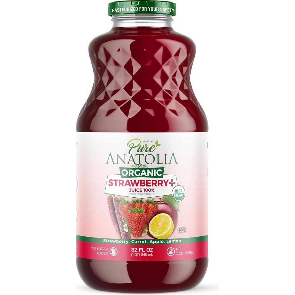 100 Organic STRAWBERRY Green Detox Juice Drink by Pure Anatolia Boost Immunity Enhance your Health USDA Organic Gluten Free Vegan 2 Pack Bundle Glass Bottle of 32 fl oz - Whlsome - Fruit Juices