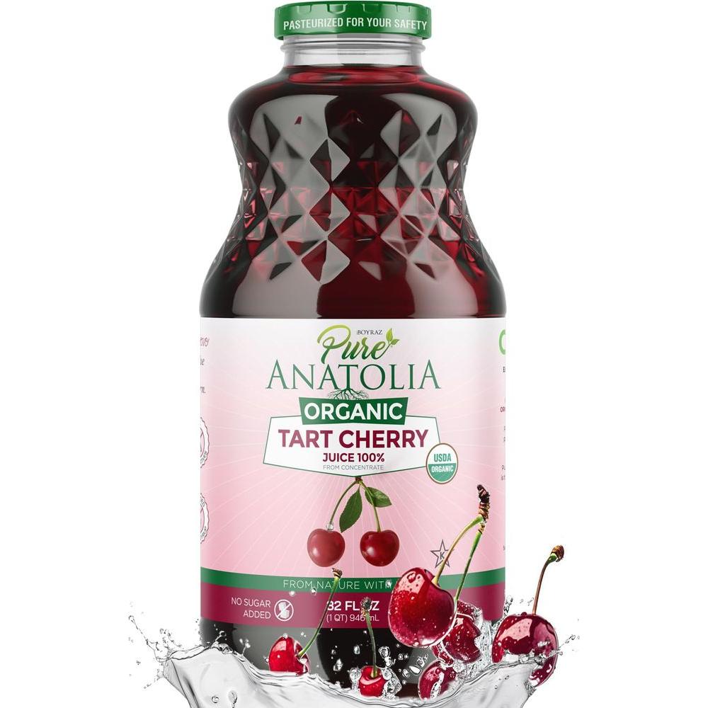 100 Organic Tart Cherry Juice by Pure Anatolia USDA Organic Fruit Juice Gluten Free Vegan Reusable Glass Bottle of 32 fl oz Natural Antioxidants No added Sugar or Preservatives - Whlsome - Fruit Juices