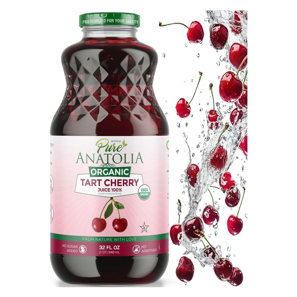 100 Organic Tart Cherry Juice by Pure Anatolia USDA Organic Fruit Juice Gluten Free Vegan Reusable Glass Bottle of 32 fl oz Natural Antioxidants No added Sugar or Preservatives - Whlsome - Fruit Juices