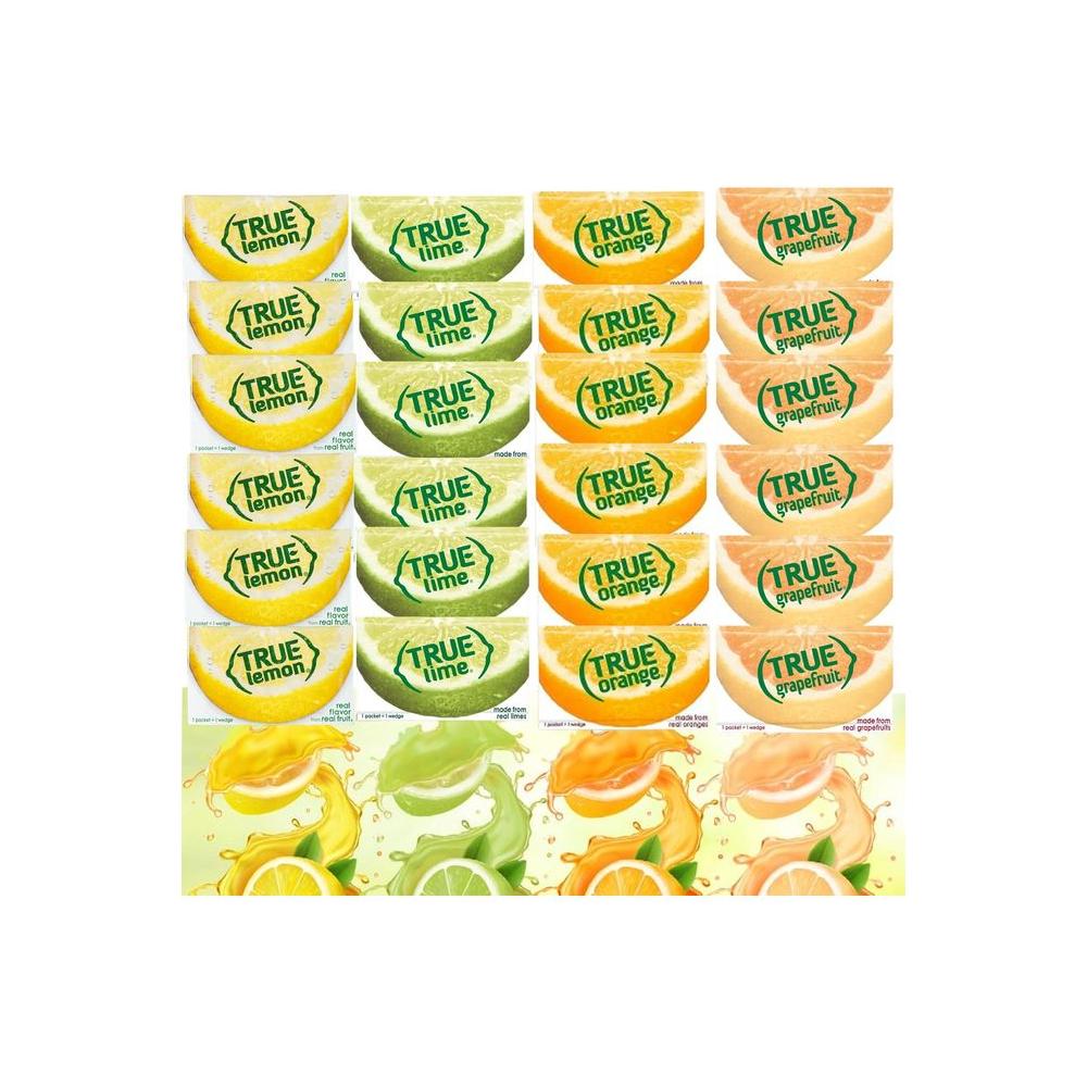 100 Pack 25 Each True Crystalized Packets Variety Box Packaged by BOLT BOX Lemon Lime Orange Grapefruit OnTheGo Powdered Drink Mix Water Enhancer Variety Pack Zero Calorie Unsweetened Water Flavoring 100 pack 6 Straws - Whlsome - Drinks & Beverages