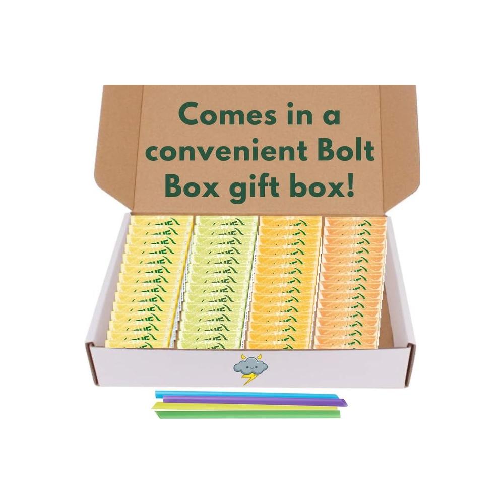 100 Pack 25 Each True Crystalized Packets Variety Box Packaged by BOLT BOX Lemon Lime Orange Grapefruit OnTheGo Powdered Drink Mix Water Enhancer Variety Pack Zero Calorie Unsweetened Water Flavoring 100 pack 6 Straws - Whlsome - Drinks & Beverages