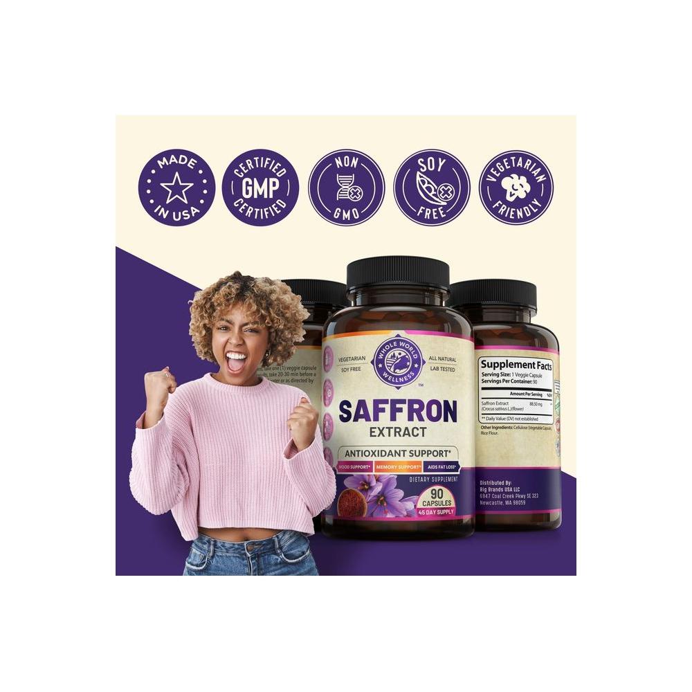 100% Pure Saffron Extract - Metabolism Booster & Natural Appetite Suppressant for Weight Loss. Saffron Mood Enhancer for Women & Men, Natural Diet Pills for Women & Men. USA Made, 90 Servings. - Whlsome - Appetite Suppressants