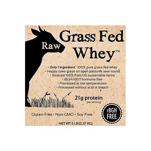 100% Raw Grass Fed Whey - Happy Healthy Cows, COLD PROCESSED Undenatured Protein Powder, GMO - Free + rBGH Free + Soy Free + Gluten Free, Unflavored, Unsweetened (5 LB BULK, 90 Serve) - Whlsome - Whey Protein