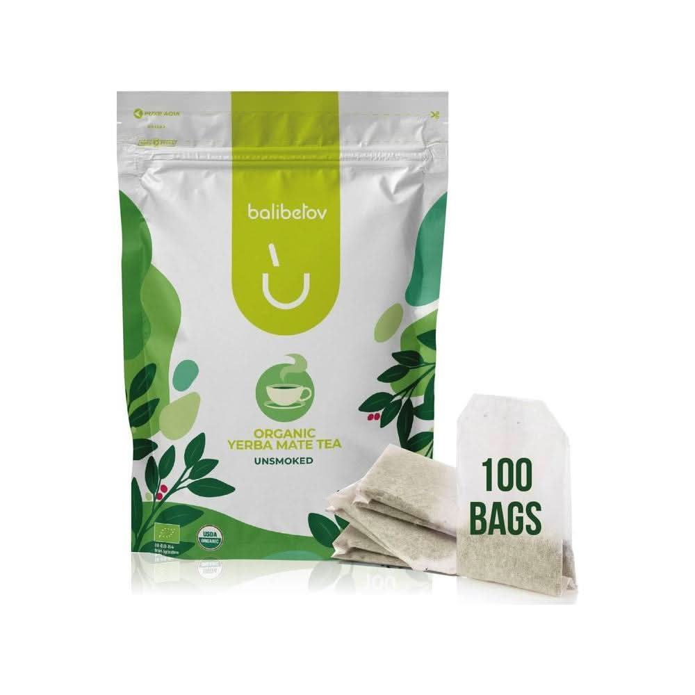 100 Unsmoked Organic Yerba Mate Tea Bags Organic Yerba Mate Tea Alternative to Tea Coffee and Energy Drinks 100 Tea Bags 1 Pack - Whlsome - Tea