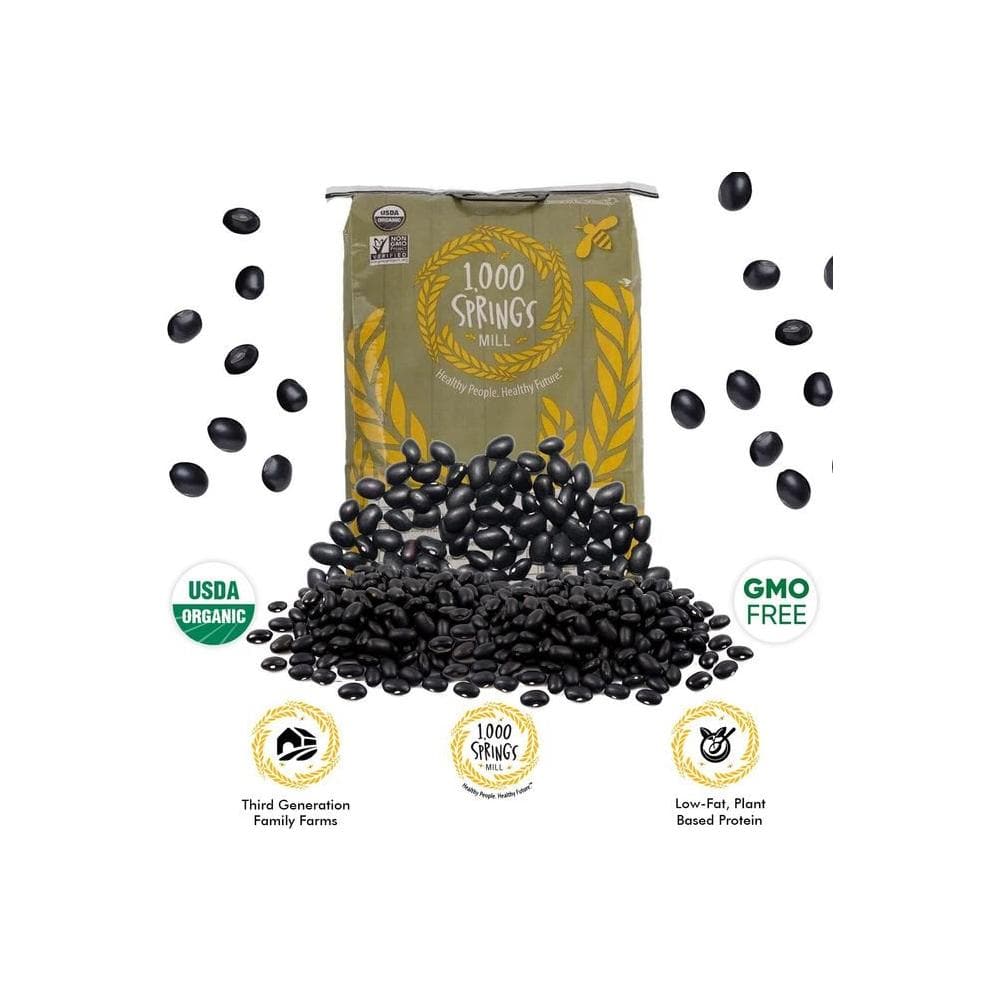 1000 SPRINGS MILL 25lb Bulk Bag Organic Black Beans Used for Soups Salads Chili Dips or Various Breakfast Dishes Bulk Dry Black Beans Resealable Bag Vegan Friendly - Whlsome - Canned Beans