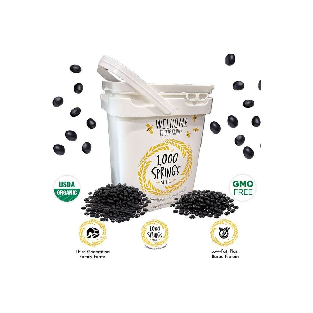 1000 SPRINGS MILL 25lb Bulk Bucket Organic Black Beans Used for Soups Salads Chili Dips or Various Breakfast Dishes Bulk Dry Black Beans Resealable Bag Vegan Friendly - Whlsome - Canned Beans