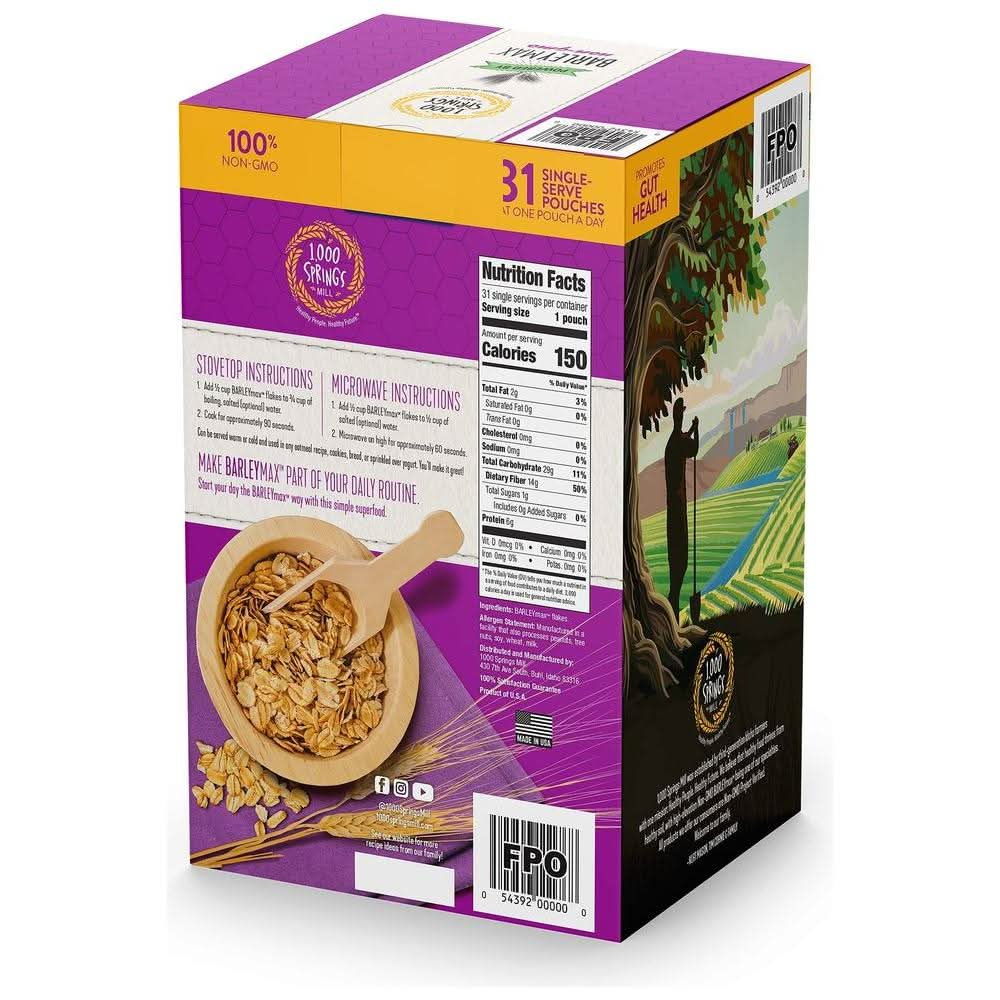 1000 SPRINGS MILL BARLEYmax Amazing Breakfast For Less Than 1Day 31 Single Serve Pouches NonGMO - Whlsome - Grocery (Other)