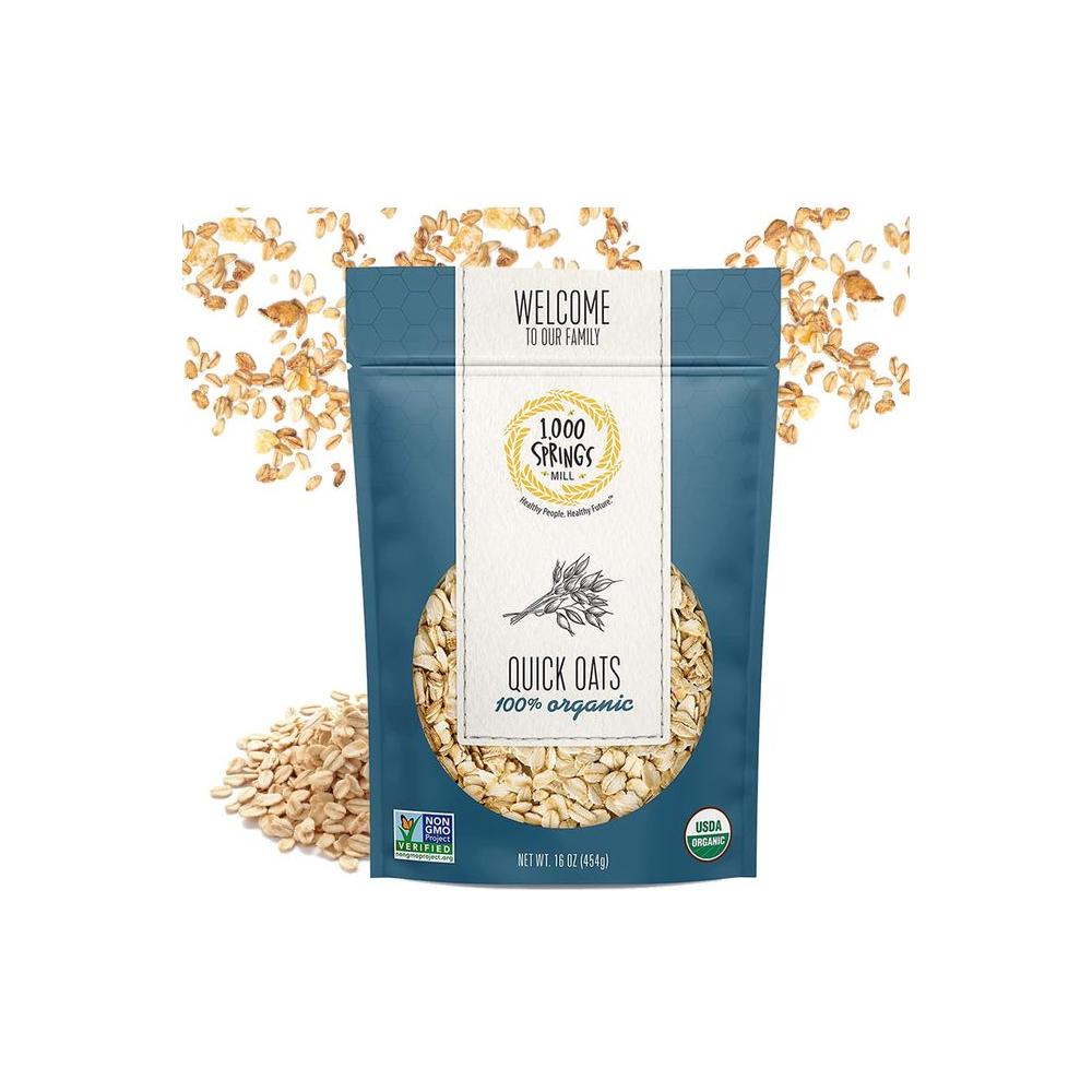 1000 Springs Mill Organic Quick Oats Used for breakfast Oatmeal Muffins Granola Bars Cookies or Other Baked Goods Bulk Dried Oats Resealable Bag 16oz Pack of 1 - Whlsome - Breakfast Foods