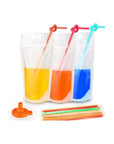 100PCs Drink Pouches with 100PCS Individual Wrapped Straws Yamgqus Freezable Juice Pouches DIY Reclosable Zipper Drink Bags for Adults and Kids Silicone Funnel Included 17oz 100 Pack - Whlsome - Fruit Juices