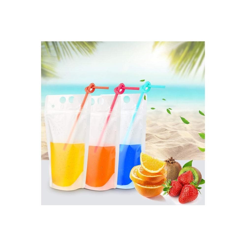 100PCs Drink Pouches with 100PCS Individual Wrapped Straws Yamgqus Freezable Juice Pouches DIY Reclosable Zipper Drink Bags for Adults and Kids Silicone Funnel Included 17oz 100 Pack - Whlsome - Fruit Juices