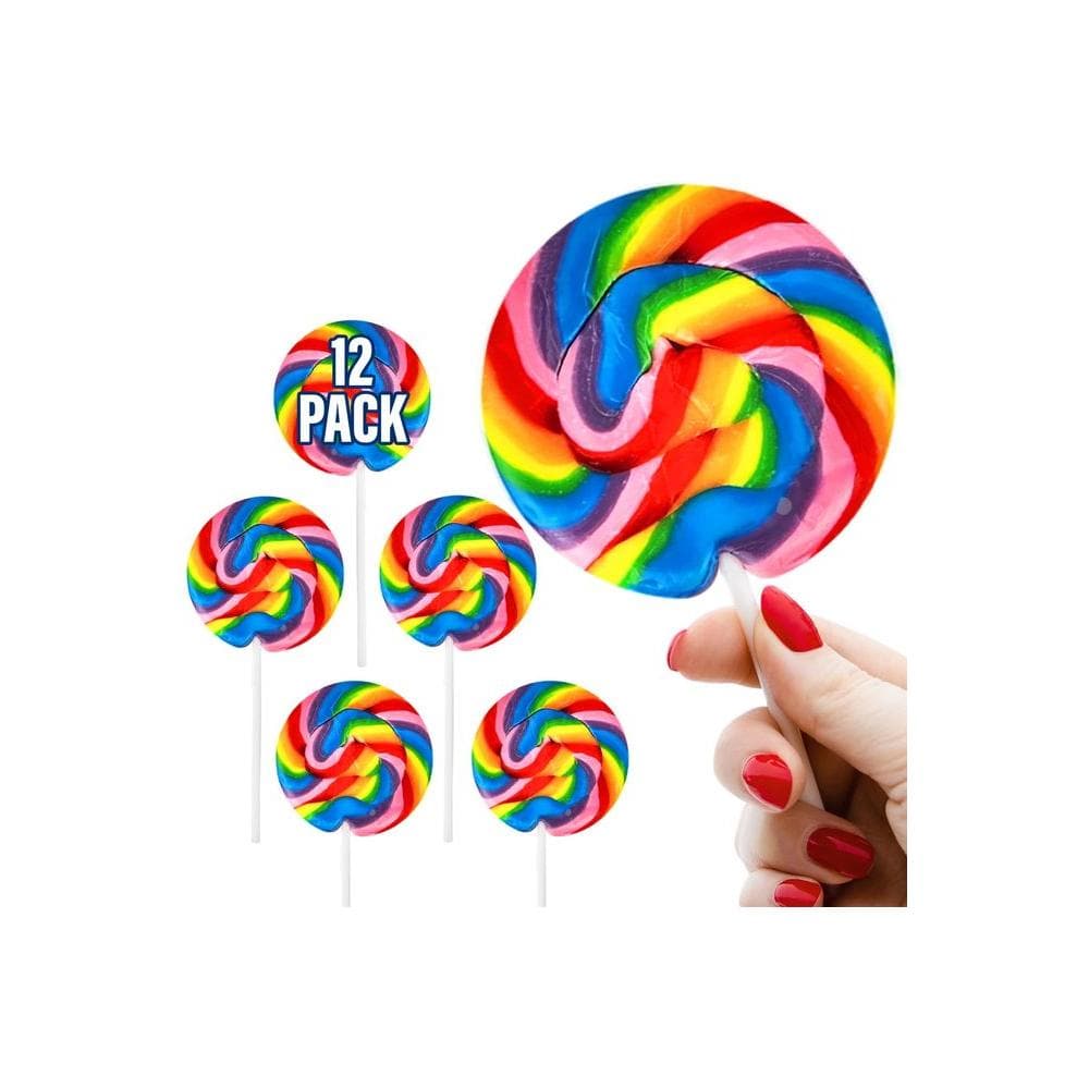 12 Large Swirl Lollipops Rainbow 3Inch Suckers - Whlsome - Candies & Chocolates