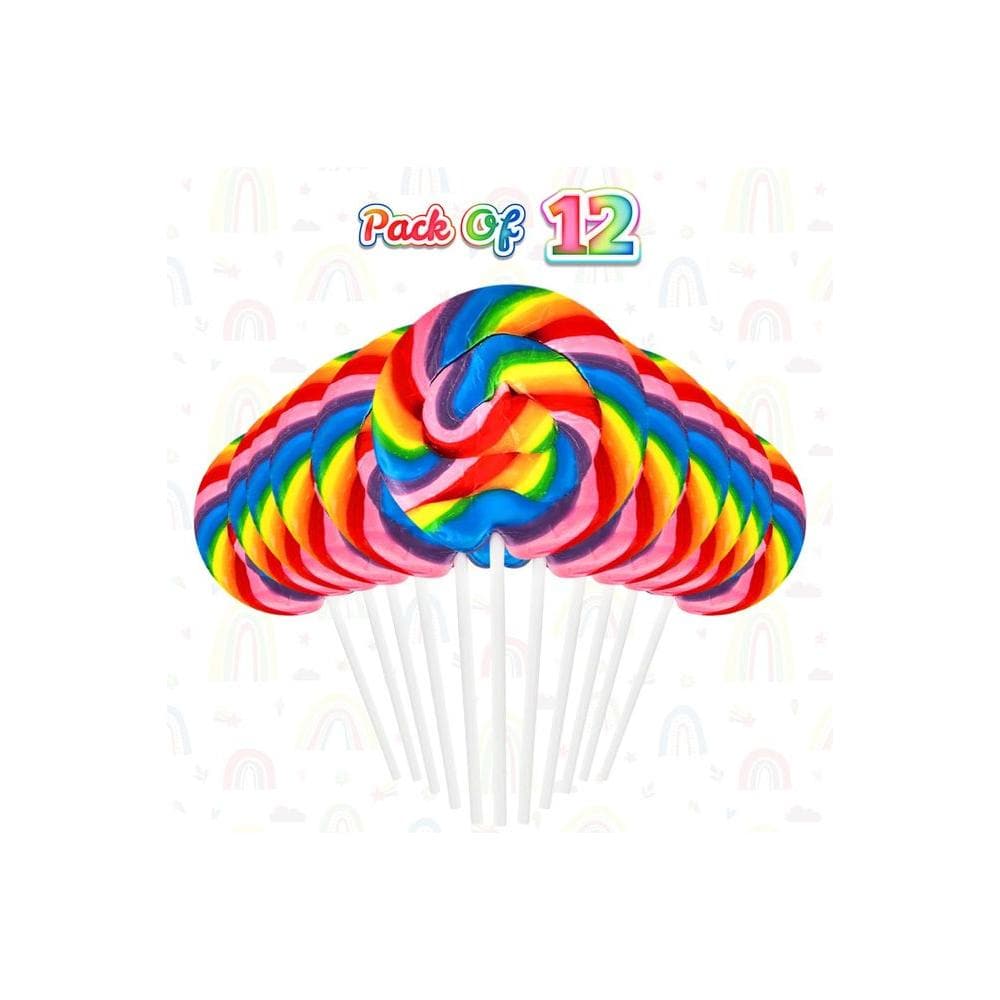 12 Large Swirl Lollipops Rainbow 3Inch Suckers - Whlsome - Candies & Chocolates