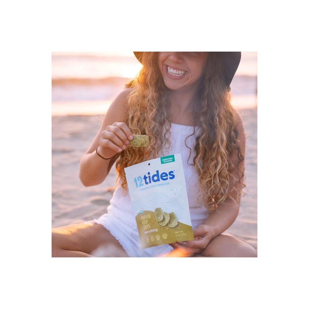 12 Tides Organic Puffed Kelp Chips - Plant Based Seaweed Chips, Non GMO, Gluten Free, No Added Sugar, Sea Vegetable Chips, Everything, 4 count - Whlsome - Snacks