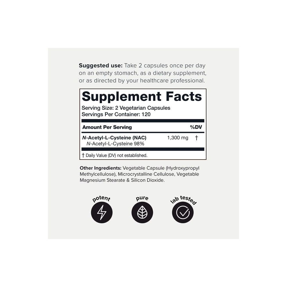 1300mg NAC Supplement N - Acetyl Cysteine - 4 Month Supply - Min. 98%+ Tested Purity - Ultra High Strength Bioavailable NAC Cysteine Supplement - 240 Vegetarian N Acetyl Cysteine Capsules - Lab Tested TQ - Whlsome - Vitamins &amp; Supplements