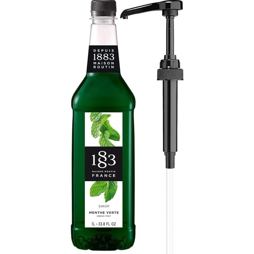 1883 Green Mint Syrup with Pump for Hot &amp; Cold Drinks - 1 Liter 33.8 Ounces - Whlsome - Drinks &amp; Beverages