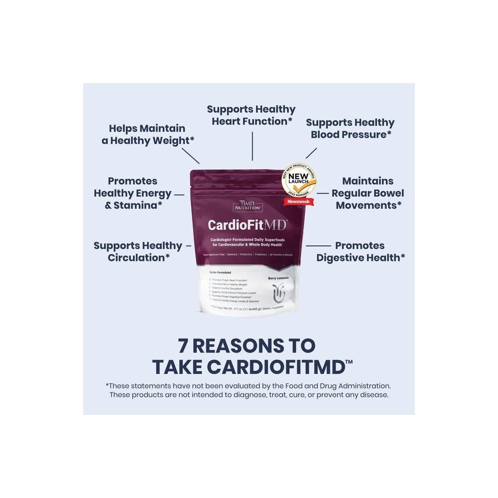 1MD Nutrition CardioFitMD - Vegan Beets Superfood Keto - Friendly Heart Health Powder - High Fiber Nutritional Supplement Drink - 30 Servings - Whlsome - Dietary Fiber