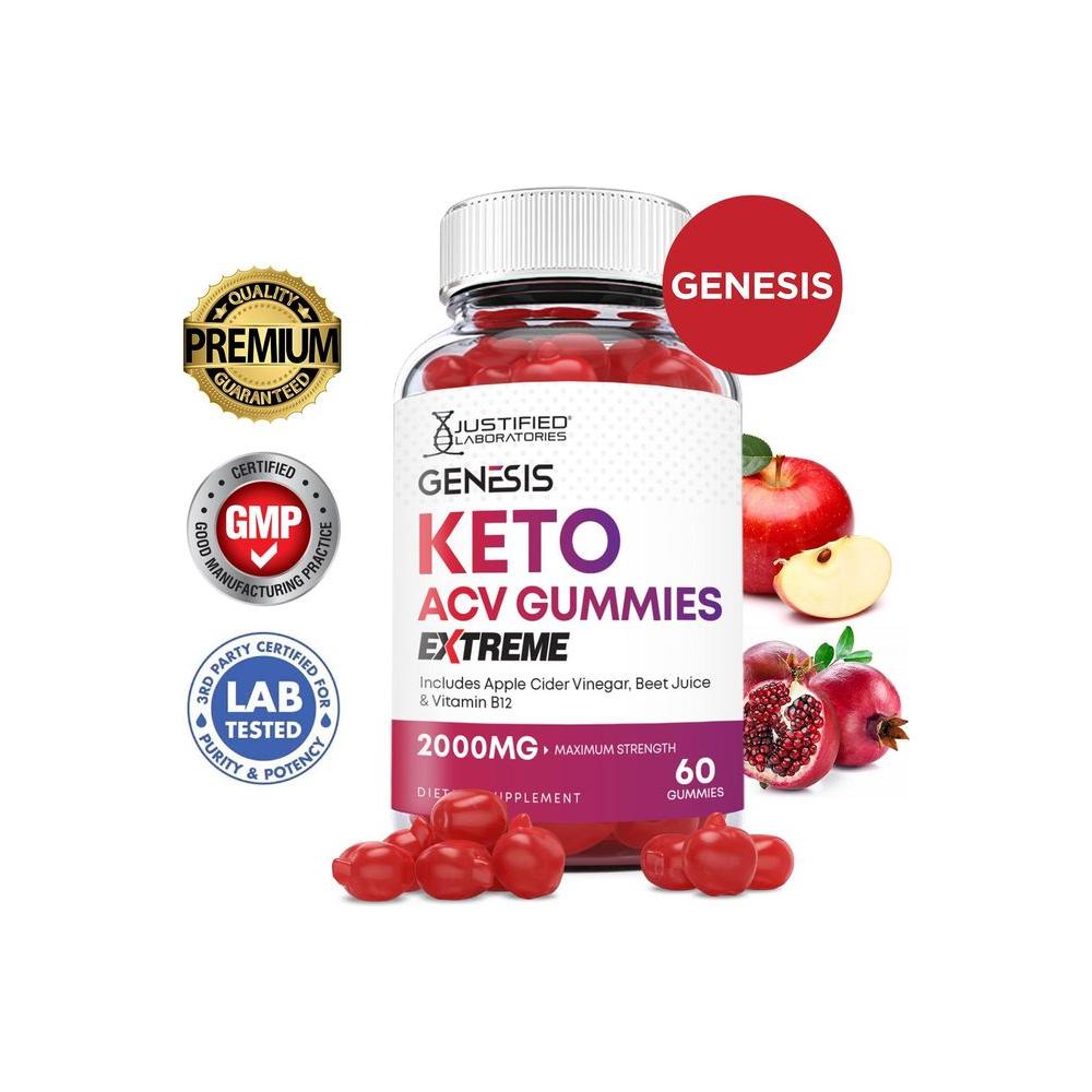 (2 Pack) Genesis Keto ACV Gummies Extreme Formula 2000MG Vegan Non GMO with Pomegranate Juice Beet Root B12 120 Gummys - Whlsome - Detox & Cleanse