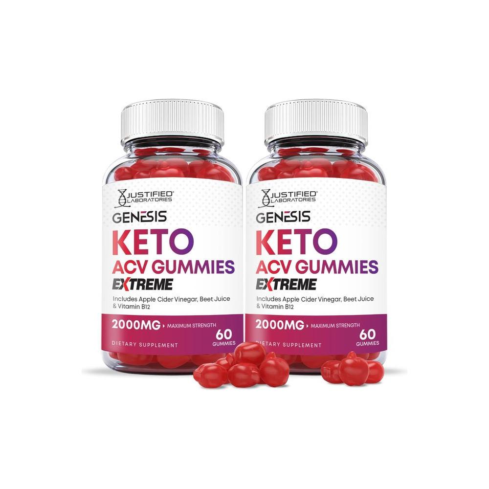 (2 Pack) Genesis Keto ACV Gummies Extreme Formula 2000MG Vegan Non GMO with Pomegranate Juice Beet Root B12 120 Gummys - Whlsome - Detox & Cleanse