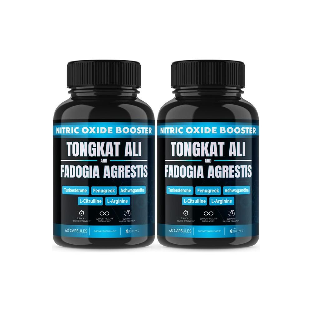 (2 Pack) Tongkat Ali Fadogia Agrestis Nitric Oxide Ashwagandha Supplement for Men with L Arginine Citrulline Fenugreek - Testosterones Booster Turkesterone Pre Workout Blood Flow Pump (120 Capsules) - Whlsome - Nitric Oxide Booster