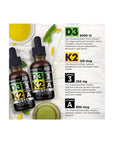 (2 Pack) Vegan Vitamin D3 K2 Drops, Omega 3, Vitamin A - Immune Support, Muscle & Joint Support Supplement - 120mcg K2 Vitamin - Vitamin D Drops - Liquid Vitamin D 5000 IU, Unflavored, 2 Fl Oz - Whlsome - Vitamins & Supplements