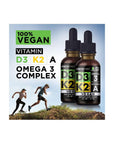 (2 Pack) Vegan Vitamin D3 K2 Drops, Omega 3, Vitamin A - Immune Support, Muscle & Joint Support Supplement - 120mcg K2 Vitamin - Vitamin D Drops - Liquid Vitamin D 5000 IU, Unflavored, 2 Fl Oz - Whlsome - Vitamins & Supplements