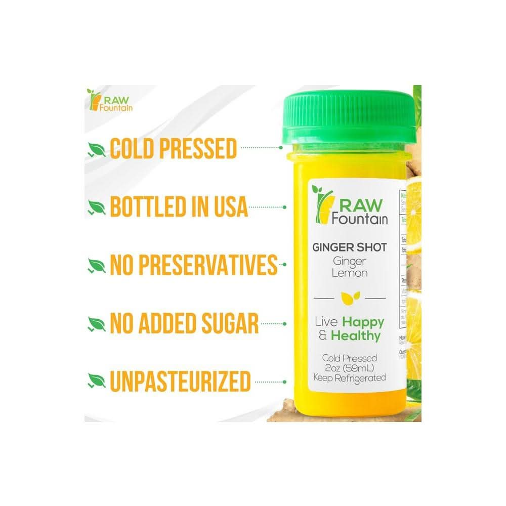 20 Ginger Shots with Lemon 2fl Oz Vitamin C Raw and Cold Pressed Unpasteurized Boosts Immunity Non GMO All Natural No Artificial Flavors or Preservatives - Whlsome - Fruit Juices