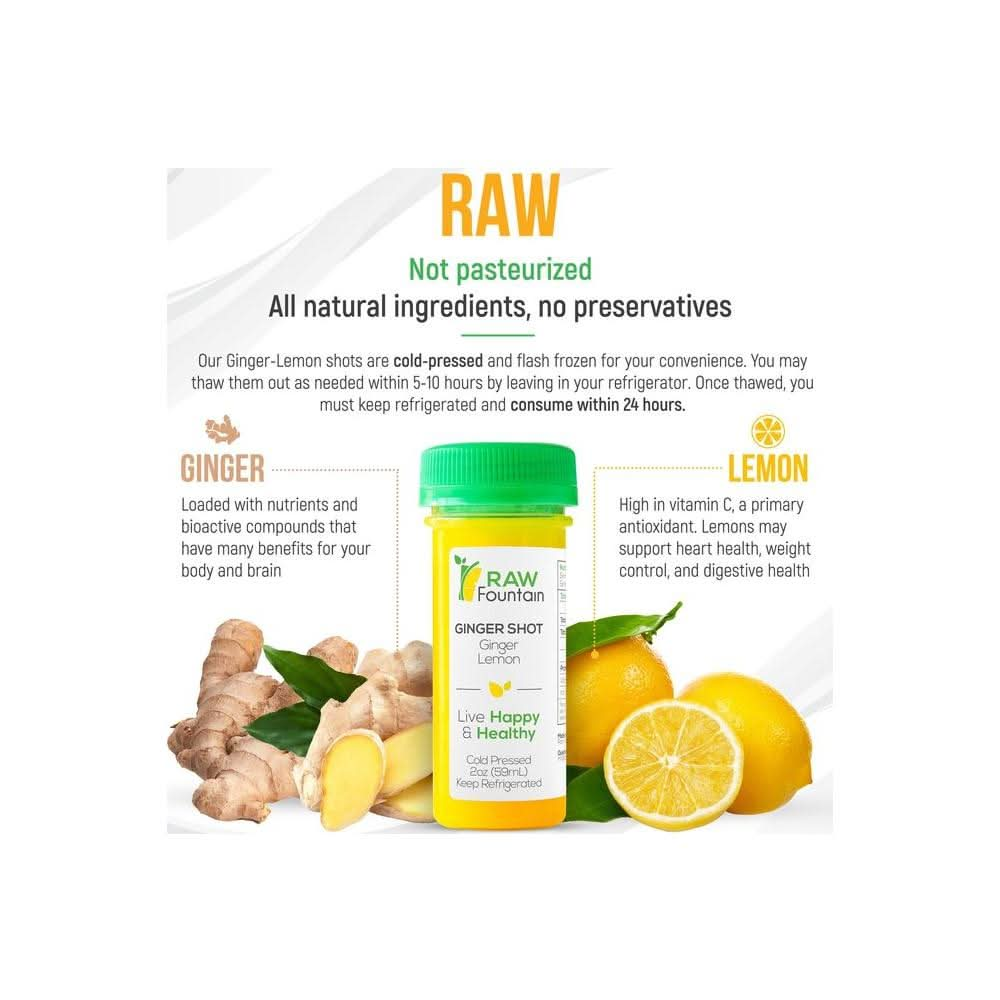 20 Ginger Shots with Lemon 2fl Oz Vitamin C Raw and Cold Pressed Unpasteurized Boosts Immunity Non GMO All Natural No Artificial Flavors or Preservatives - Whlsome - Fruit Juices