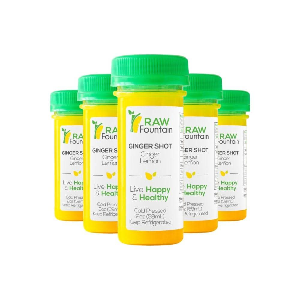 20 Ginger Shots with Lemon 2fl Oz Vitamin C Raw and Cold Pressed Unpasteurized Boosts Immunity Non GMO All Natural No Artificial Flavors or Preservatives - Whlsome - Fruit Juices