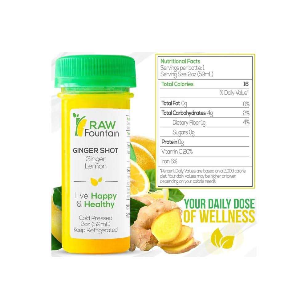 20 Ginger Shots with Lemon 2fl Oz Vitamin C Raw and Cold Pressed Unpasteurized Boosts Immunity Non GMO All Natural No Artificial Flavors or Preservatives - Whlsome - Fruit Juices