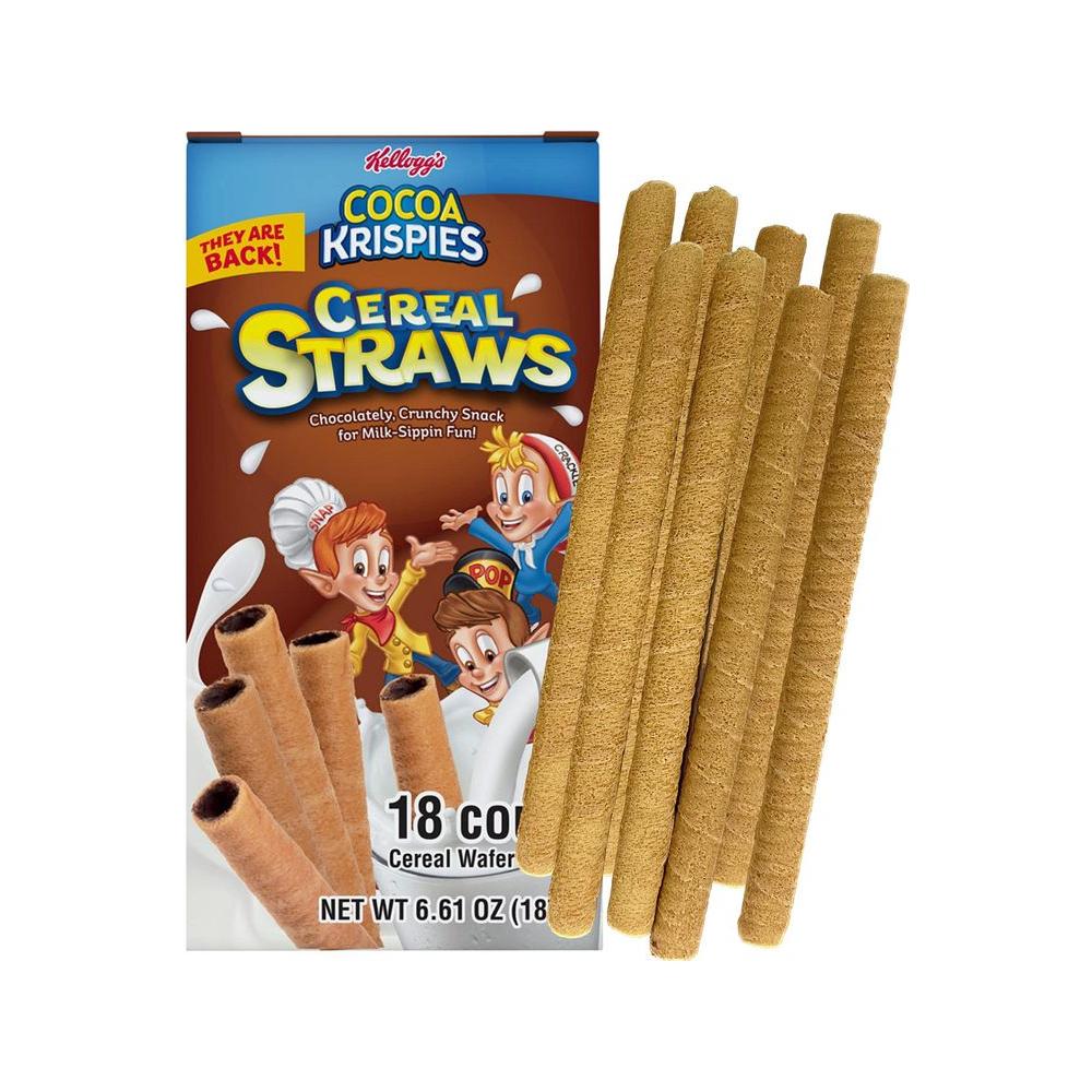 2023 Kellogg's Cereal Straws Cocoa Krispies Edible Breakfast Straw Alternatives for Milk, 90's Childhood Nostalgic Treat for Drinking and Eating, Chocolate Cereals for Kids, Pack of 3, 18 Count - Whlsome - Cereal