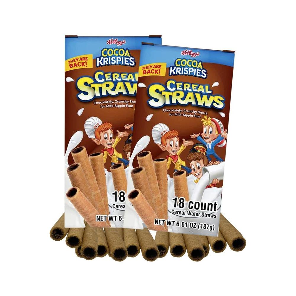 2023 Kellogg's Cereal Straws Cocoa Krispies Edible Breakfast Straw for Milk, 90's Childhood Nostalgic Treat for Drinking and Eating, Chocolate Cereals for Kids, Pack of 2, 36 Count (Cocoa Krispies)… - Whlsome - Cereal