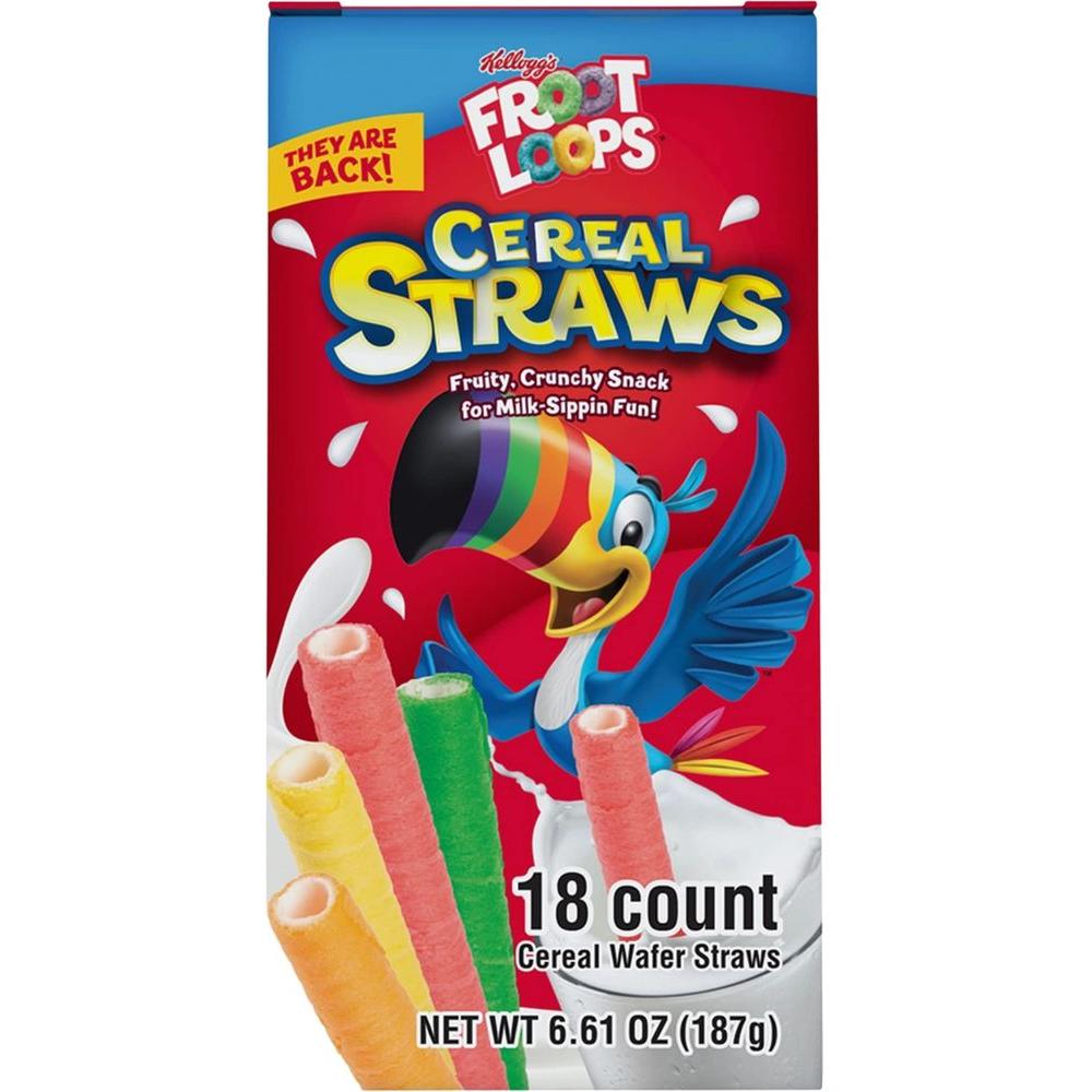 2024 Kelloggs Cereal Straws Froot Loops Edible Breakfast Straw Alternatives for Milk 90s Childhood Nostalgic Treat Cereals for Kids 18 Count - Whlsome - Breakfast Foods