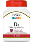 21st Century D3 10, 000 Iu Tablets, 110 Count - Whlsome - Vitamins & Supplements