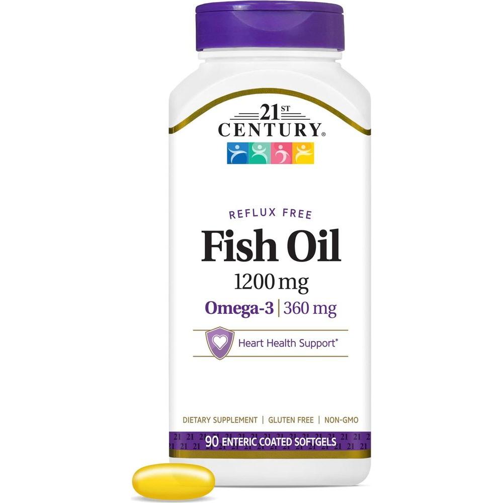 21st Century Fish Oil 1200 mg Enteric Coated Softgels, 90 Count - Whlsome - Sports Nutrition