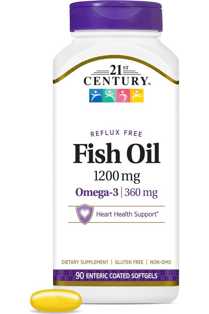 21st Century Fish Oil 1200 mg Enteric Coated Softgels, 90 Count - Whlsome - Sports Nutrition