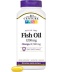 21st Century Fish Oil 1200 mg Enteric Coated Softgels, 90 Count - Whlsome - Sports Nutrition