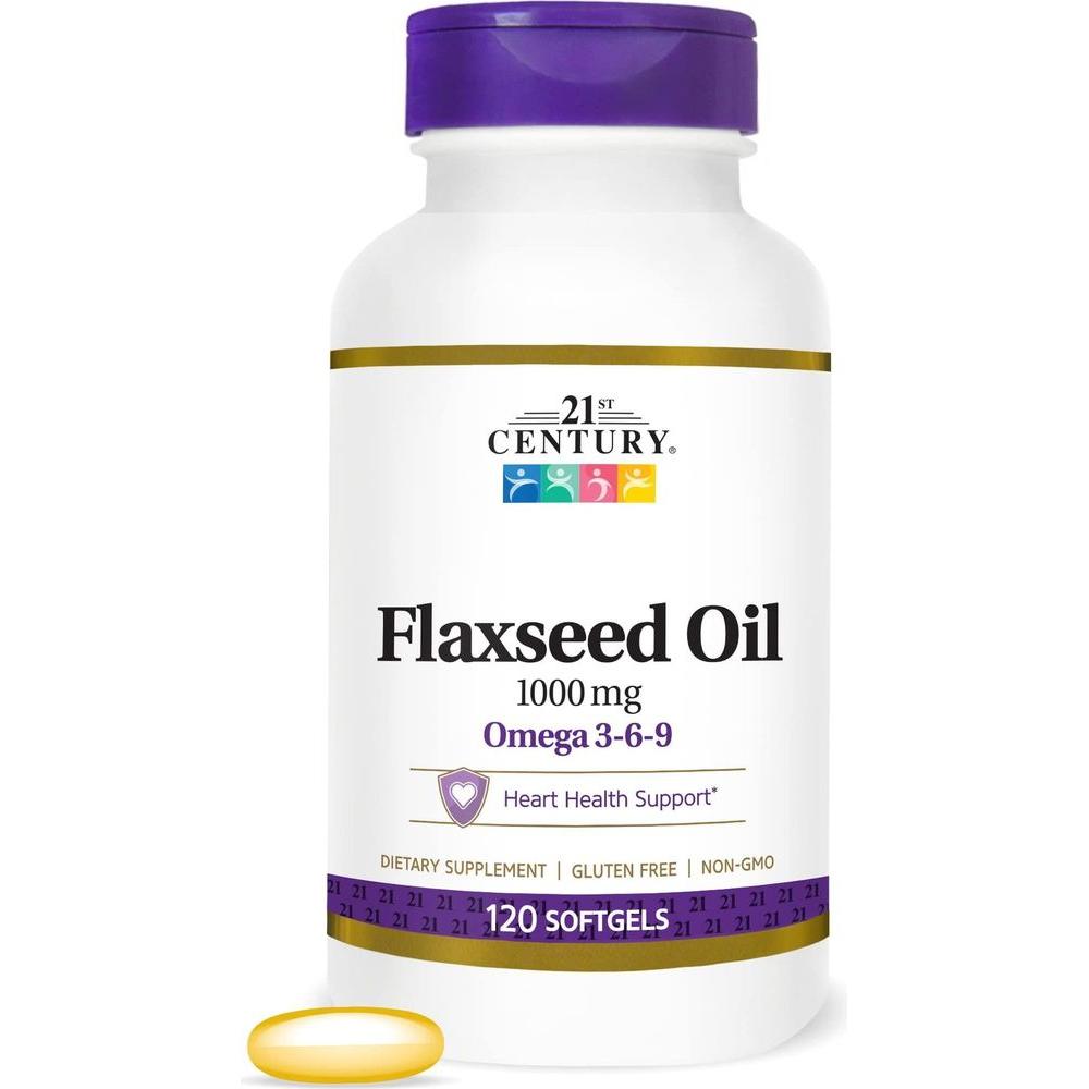 21st Century Flaxseed Oil 1000 Mg Softgels, 120 - Count (22871) - Whlsome - Sports Nutrition