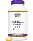 21st Century Triple Omega Complex 3 6 9 Enteric Coated Softgels, 180 Count Bottle (22875) - Whlsome - Sports Nutrition