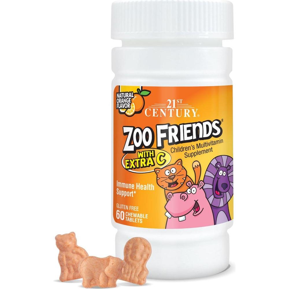 21st Century Zoo Friends with Extra C Chewable Tablets, 60 Count - Whlsome - Vitamins &amp; Supplements