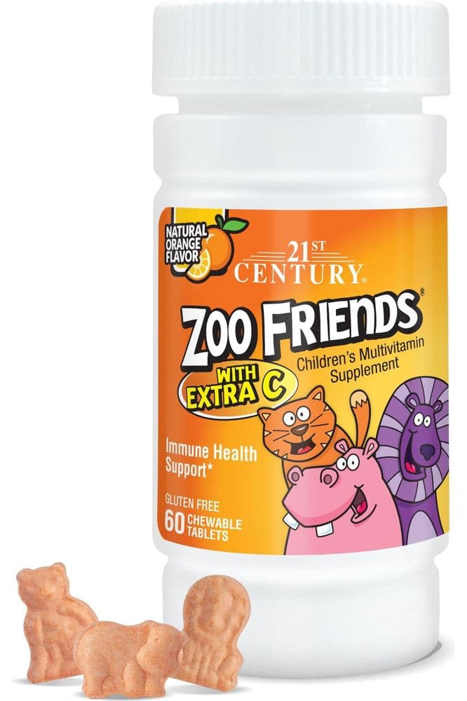 21st Century Zoo Friends with Extra C Chewable Tablets, 60 Count - Whlsome - Vitamins & Supplements