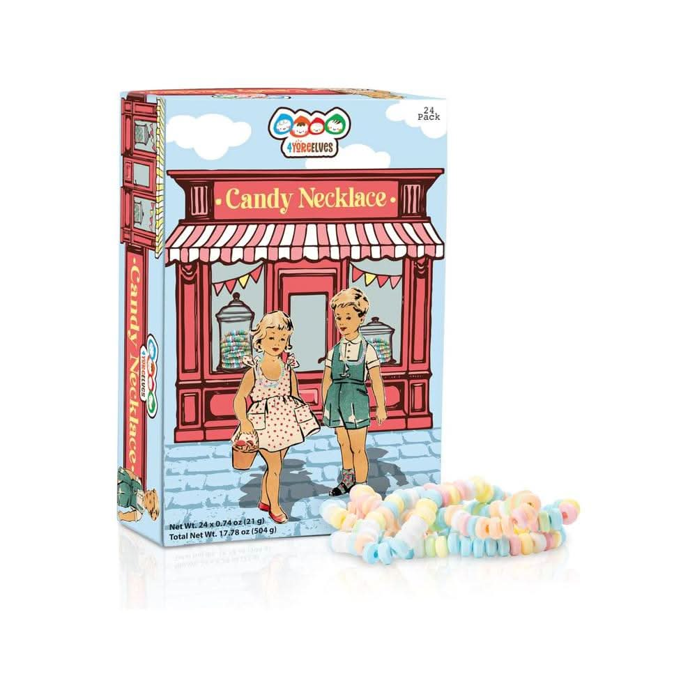 24 Pack of Candy Necklaces Individually Wrapped Choker Style Nostalgic Pastel Candy Jewelry Perfect for Party Favors Pinata Fillers and Goodie Bags Packed in a Convenient Display Box By 4YoreElves - Whlsome - Candies & Chocolates