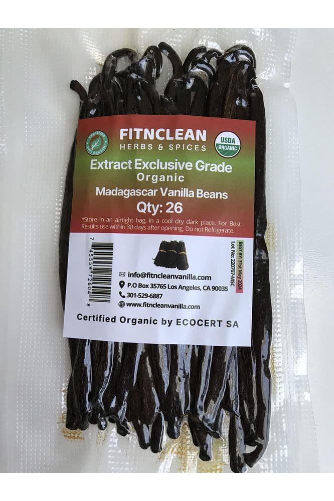 26 Organic Madagascar Vanilla Beans Extract Exclusive Grade B| 4.5&quot; - 5.5&quot; by FITNCLEAN VANILLA| Certified USDA Organic. Bulk Dry Whole Bourbon NON - GMO Pods - Whlsome - Grocery (Other)