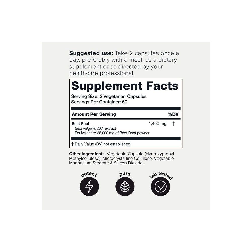 28,000mg 20x Concentrated Extract Beet Root Capsules - Natural Nitric Oxide Booster - Highly Concentrated and Bioavailable - Third - Party Tested Beets Supplements - 120 Veggie Capsules - 60 Servings TQ - Whlsome - Nitric Oxide Booster