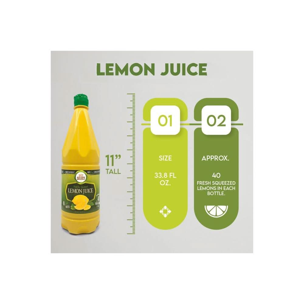 3 Pack 100 Lemon Juice Freshly Squeezed NO Added Water 338oz Not From Concentrate Appx 40 Freshly Squeezed Lemons in Each Bottle Kosher Food Best Select - Whlsome - Fruit Juices