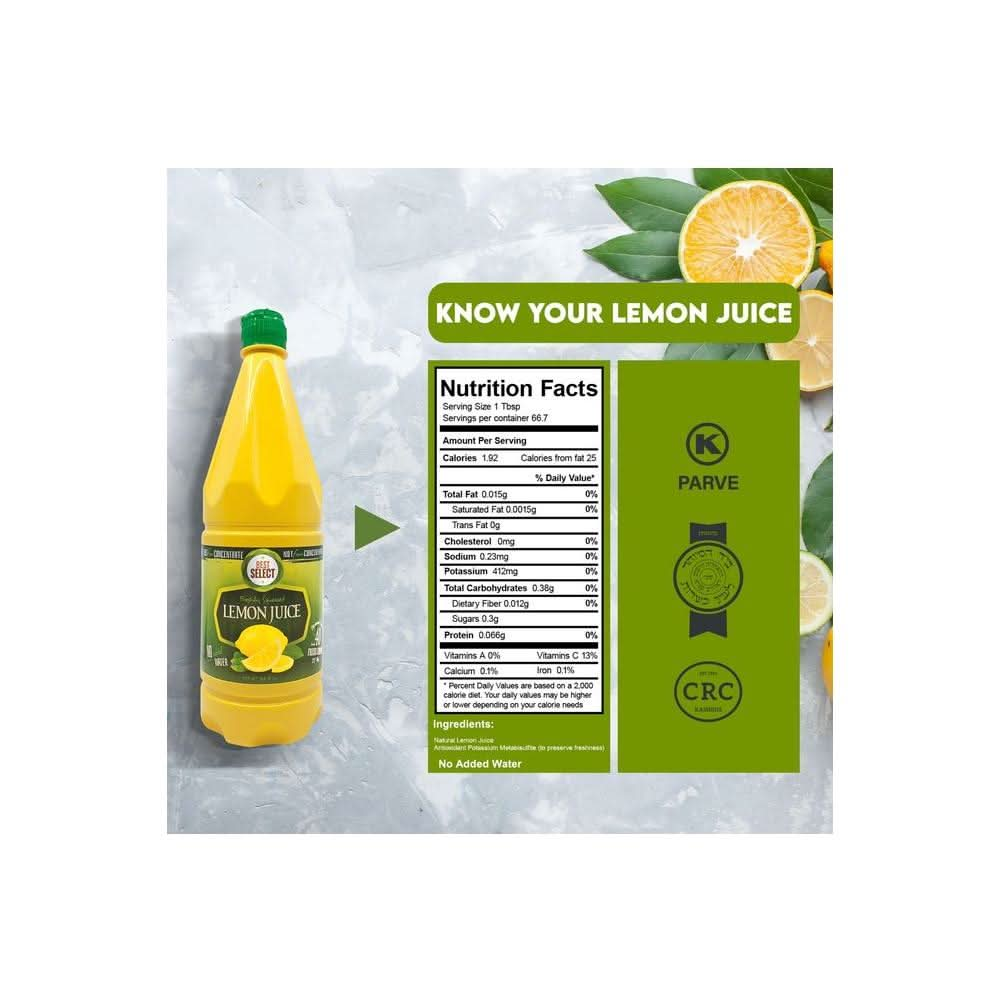 3 Pack 100 Lemon Juice Freshly Squeezed NO Added Water 338oz Not From Concentrate Appx 40 Freshly Squeezed Lemons in Each Bottle Kosher Food Best Select - Whlsome - Fruit Juices